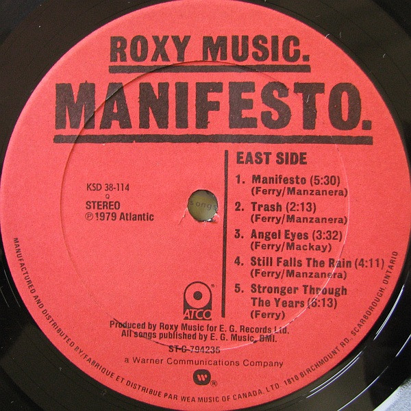 Roxy Music - Manifesto | ATCO Records (KSD 38-114) - 3