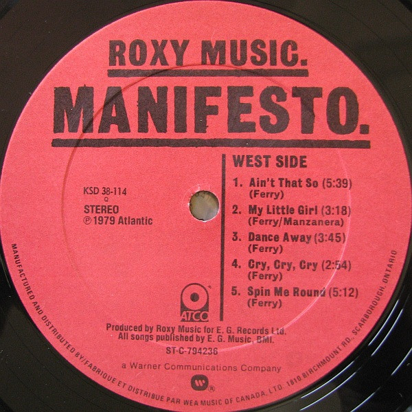 Roxy Music - Manifesto | ATCO Records (KSD 38-114) - 4
