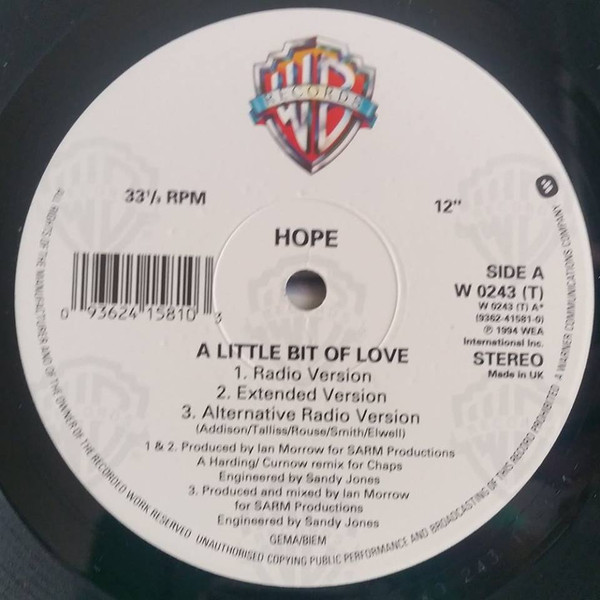 Hope - A Little Bit Of Love | Warner Bros. Records (WO243T)