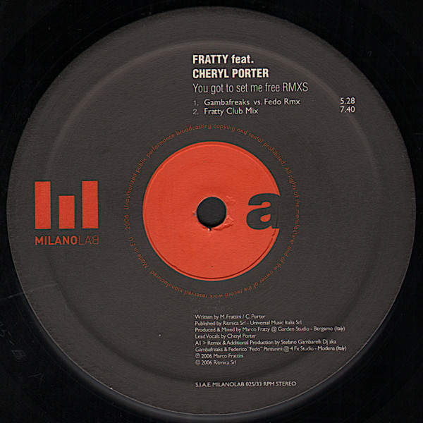 Fratty Feat. Cheryl Porter - You Got To Set Me Free Rmxs | Milano Lab (025) - main Fratty Feat. Cheryl Porter - You Got To Set Me Free Rmxs | Milano Lab (025) - main
