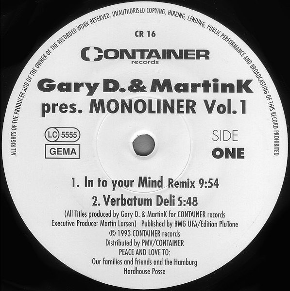 Gary D. & Martink Pres. Monoliner - Vol. 1 | Container Records (CR 16)