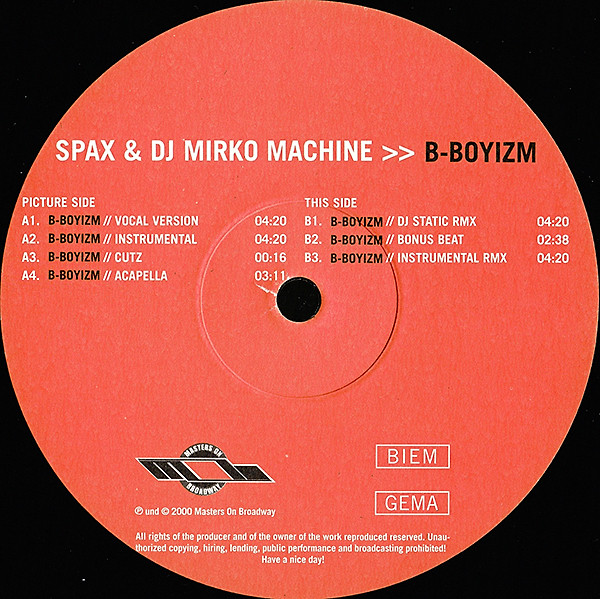 Spax & DJ Mirko Machine - B-Boyizm | Masters On Broadway (MOB 0003-5)