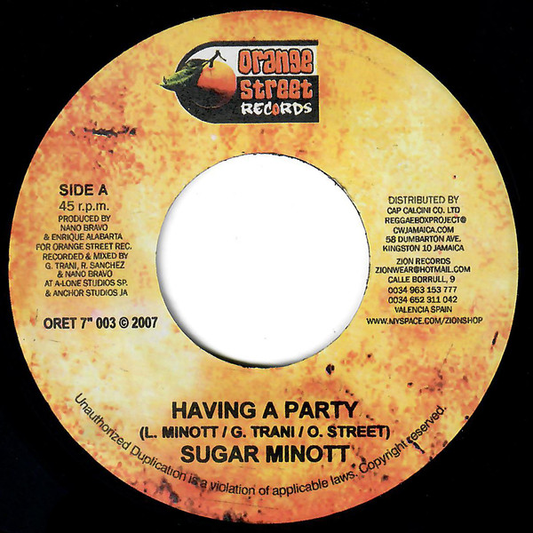 Sugar Minott - Having A Party | Orange Street Records (ORET 7" 003) - main Sugar Minott - Having A Party | Orange Street Records (ORET 7" 003) - main