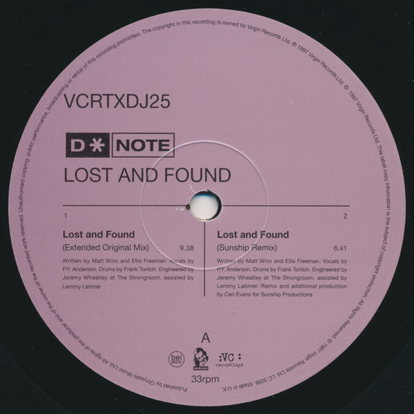 D*Note - Lost And Found | VC Recordings (VCRTXDJ 25) - 2