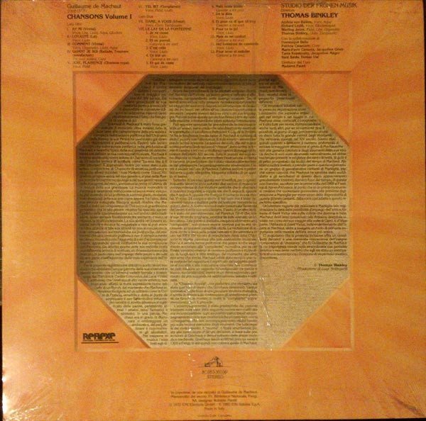 Guillaume De Machaut - Studio Der Frühen Musik , Thomas Binkley - Chansons Volume I | His Master's Voice (3C 053-30106) - 2