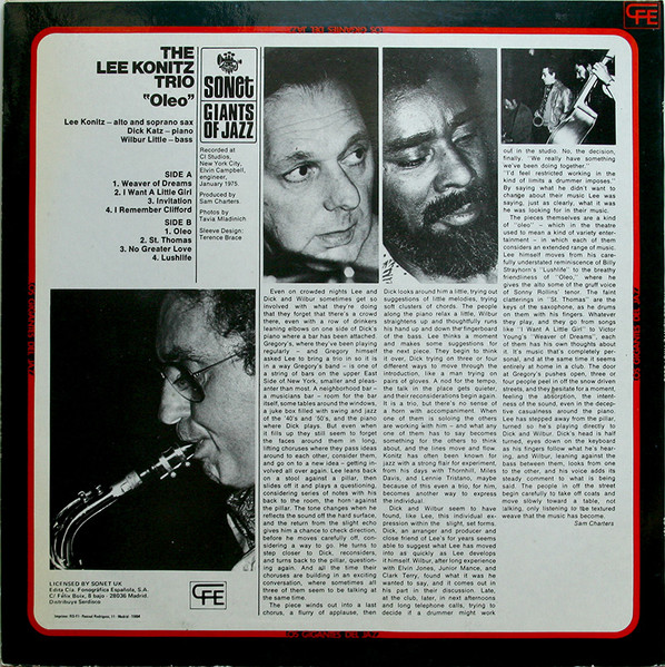 The Lee Konitz Trio With Dick Katz & Wilbur Little - Oleo | CFE (ES-161) - 2