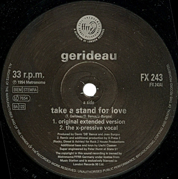 Gerideau - Take A Stand For Love | FFRR (FX 243) - 3