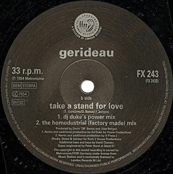 Gerideau - Take A Stand For Love | FFRR (FX 243) - 4