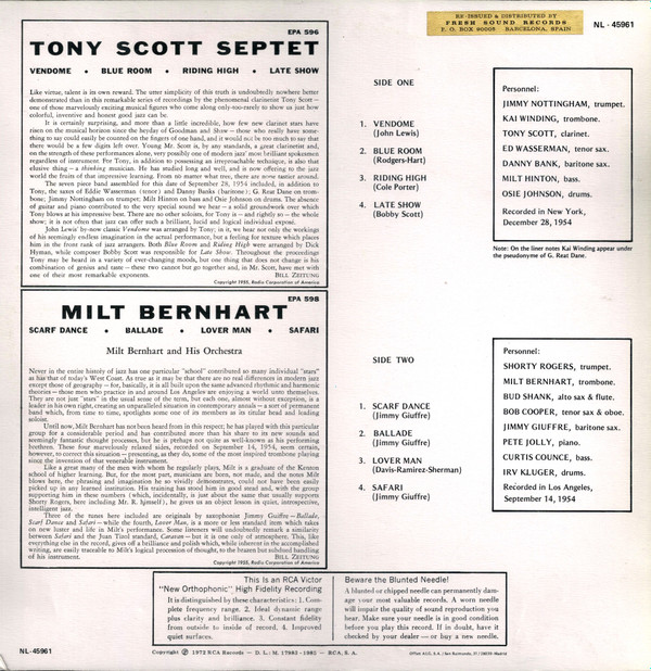 Tony Scott Septet / Milt Bernhart And His Orchestra - Untitled | RCA Victor (NL-45961)