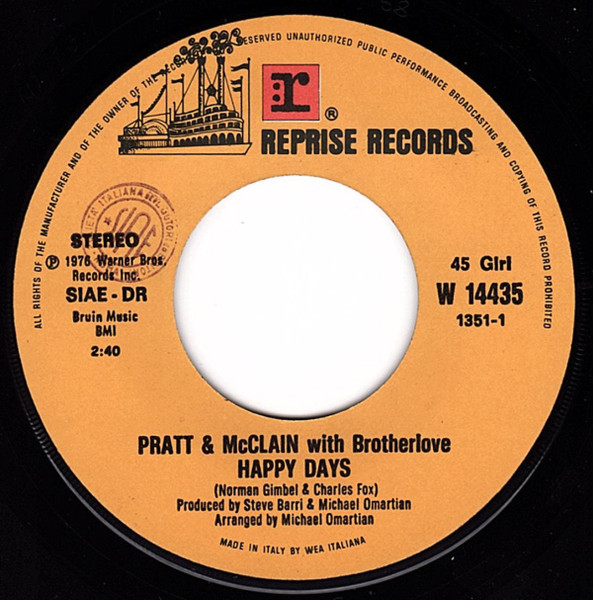 Pratt & McClain With Brotherlove - Happy Days | Reprise Records (W 14435) - 3