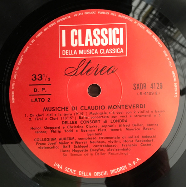 Claudio Monteverdi , Deller Consort - Madrigali A 5 E 6 Voci Tirsi E Clori | Ricordi (SXDR 4129) - 4