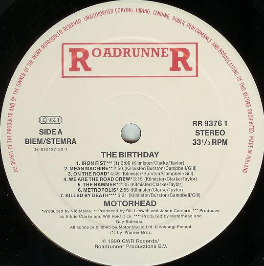 Motörhead - The Birthday Party | Roadrunner Records (RR 9376 1) - 3