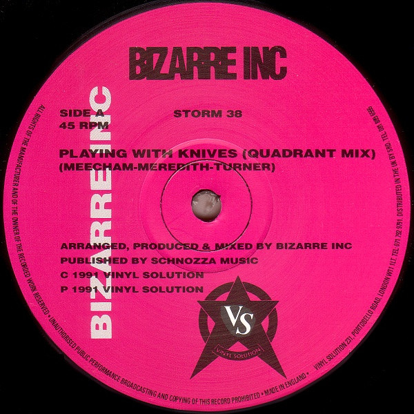 Bizarre Inc - Playing With Knives / Plutonic | Vinyl Solution (STORM 38) - 3