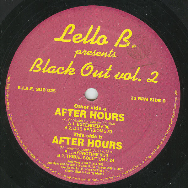 Lello B. Presents Black Out - After Hours | Subway Records (SUB 025) - main Lello B. Presents Black Out - After Hours | Subway Records (SUB 025) - main