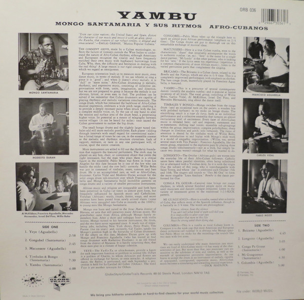 Mongo Santamaria Y Sus Ritmos Afro-Cubanos - Yambu | Globe Style (ORB 036) - 2
