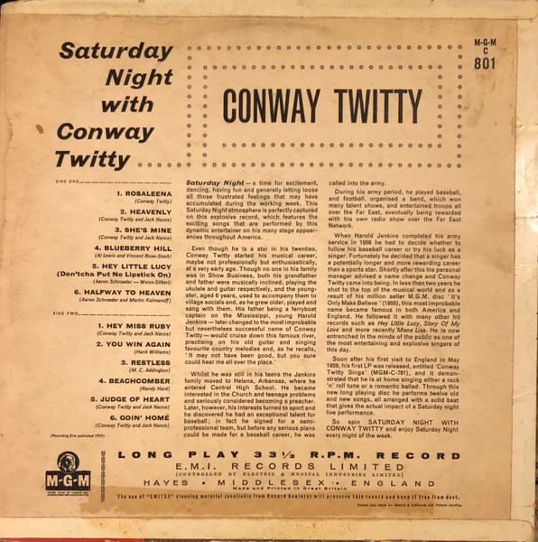 Conway Twitty - Saturday Night With Conway Twitty | MGM Records (MGM C 801) - 2 Conway Twitty - Saturday Night With Conway Twitty | MGM Records (MGM C 801) - 2