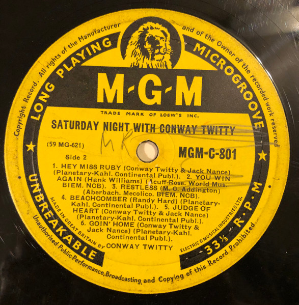 Conway Twitty - Saturday Night With Conway Twitty | MGM Records (MGM C 801) - 4 Conway Twitty - Saturday Night With Conway Twitty | MGM Records (MGM C 801) - 4