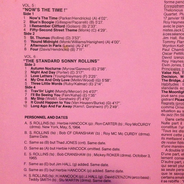Sonny Rollins - Vol 5: "Now's The Time!" / Vol 6: "The Standard Sonny Rollins" | RCA (FPL2 7036) - 2