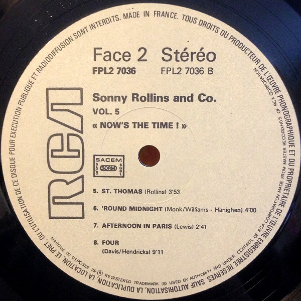 Sonny Rollins - Vol 5: "Now's The Time!" / Vol 6: "The Standard Sonny Rollins" | RCA (FPL2 7036) - 4