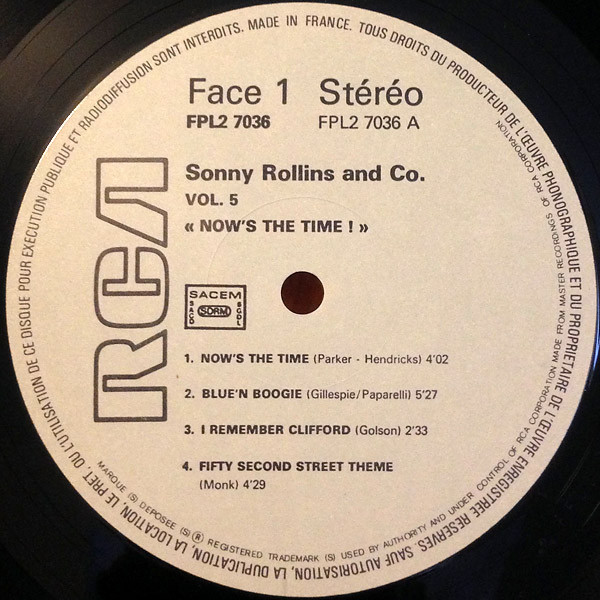 Sonny Rollins - Vol 5: "Now's The Time!" / Vol 6: "The Standard Sonny Rollins" | RCA (FPL2 7036) - 3