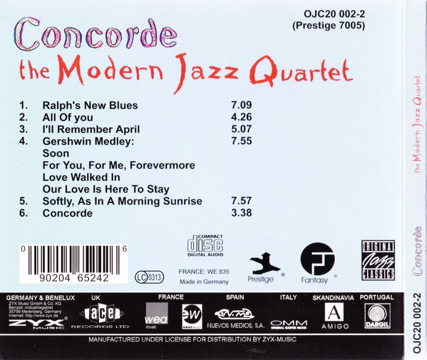 The Modern Jazz Quartet - Concorde | Original Jazz Classics (OJC20 002-2) - 3