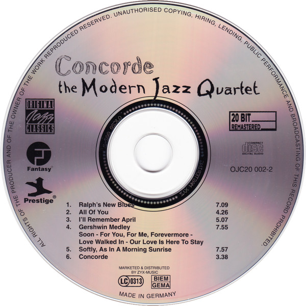 The Modern Jazz Quartet - Concorde | Original Jazz Classics (OJC20 002-2) - 4
