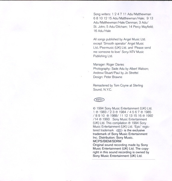 Sade - The Best Of Sade | Epic (500594 2) - 8