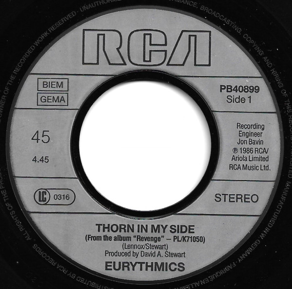 Eurythmics - Thorn In My Side | RCA (PB40899) - 3