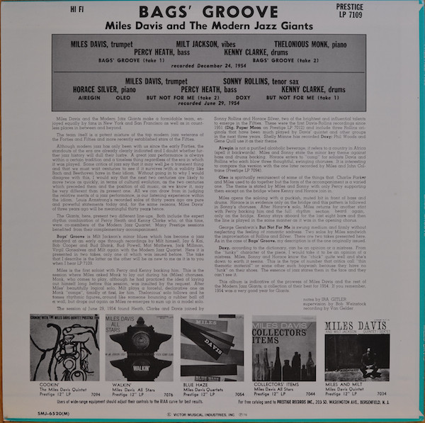 Miles Davis - Bags Groove | Prestige (SMJ-6520(M)) - 4