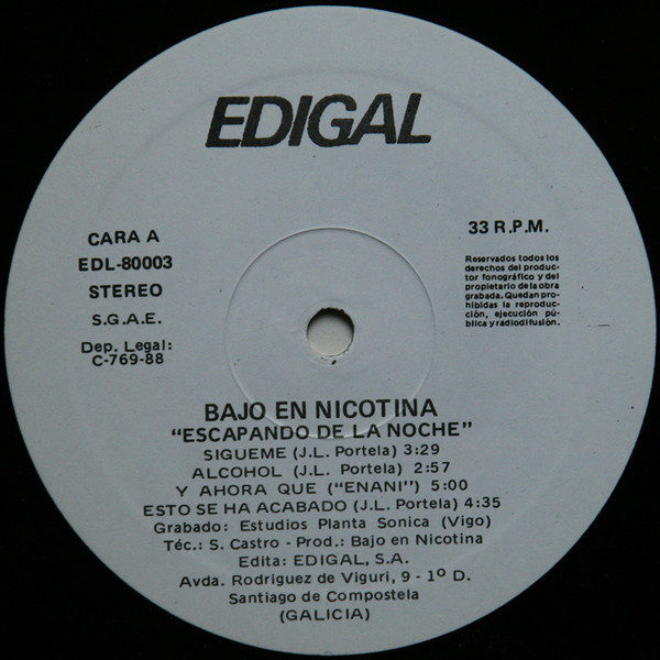 Bajo En Nicotina - Escapando De La Noche | Edigal (EDL-80003) - 3