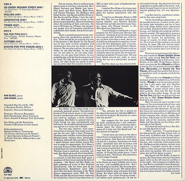 Ran Blake - Jaki Byard - Improvisations | Soul Note (SN 1022) - 2 Ran Blake - Jaki Byard - Improvisations | Soul Note (SN 1022) - 2