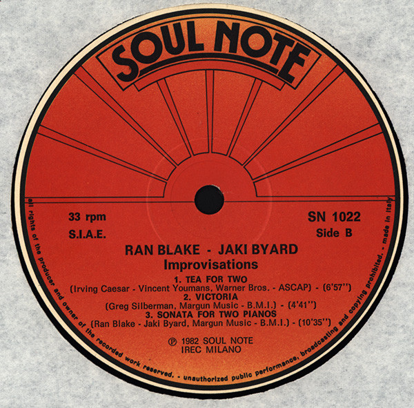 Ran Blake - Jaki Byard - Improvisations | Soul Note (SN 1022) - 4 Ran Blake - Jaki Byard - Improvisations | Soul Note (SN 1022) - 4
