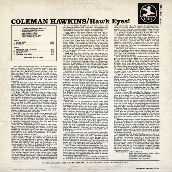 Coleman Hawkins - Hawk Eyes! | Prestige (HBS 6115) - 2