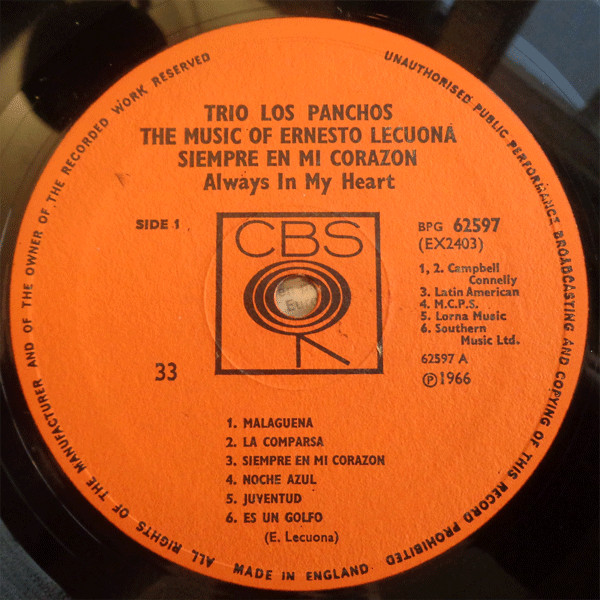 Trio Los Panchos - The Music Of Ernesto Lecuona | CBS (BPG 62597) - 3