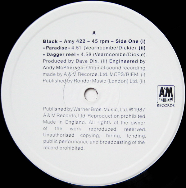 Black - Paradise | A&M Records (Amy 422) - 3