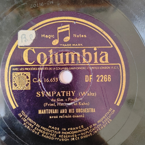 Mantovani And His Orchestra - Donkey's Serenade and Giannina Mia  / Sympathy | Columbia (DF 2266)