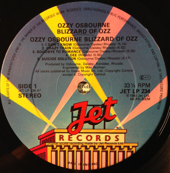 Ozzy Osbourne - Blizzard Of Ozz | Jet Records (JETLP 234) - 3 Ozzy Osbourne - Blizzard Of Ozz | Jet Records (JETLP 234) - 3