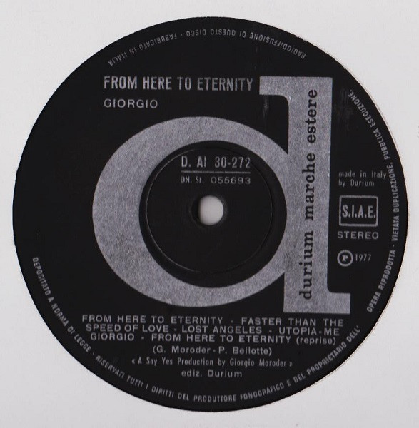 Giorgio Moroder - From Here To Eternity | Durium (D. AI 30-272) - 2