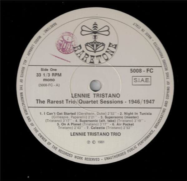 Lennie Tristano - The Rarest Trio/Quartet Sessions 1946/1947 | Raretone (5008-FC) - 3 Lennie Tristano - The Rarest Trio/Quartet Sessions 1946/1947 | Raretone (5008-FC) - 3