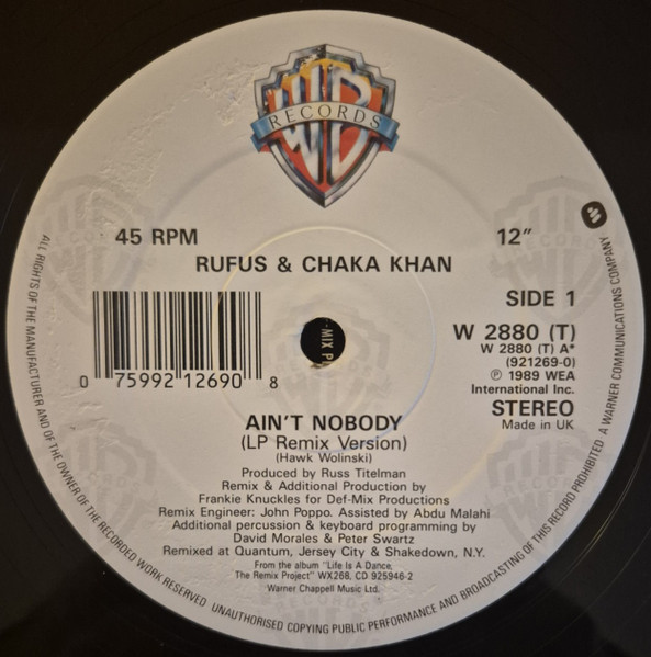 Rufus & Chaka Khan - Ain't Nobody (Remix Version) | Warner Bros. Records (W2880T) - 3 Rufus & Chaka Khan - Ain't Nobody (Remix Version) | Warner Bros. Records (W2880T) - 3
