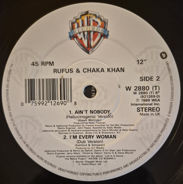 Rufus & Chaka Khan - Ain't Nobody (Remix Version) | Warner Bros. Records (W2880T) - 4 Rufus & Chaka Khan - Ain't Nobody (Remix Version) | Warner Bros. Records (W2880T) - 4
