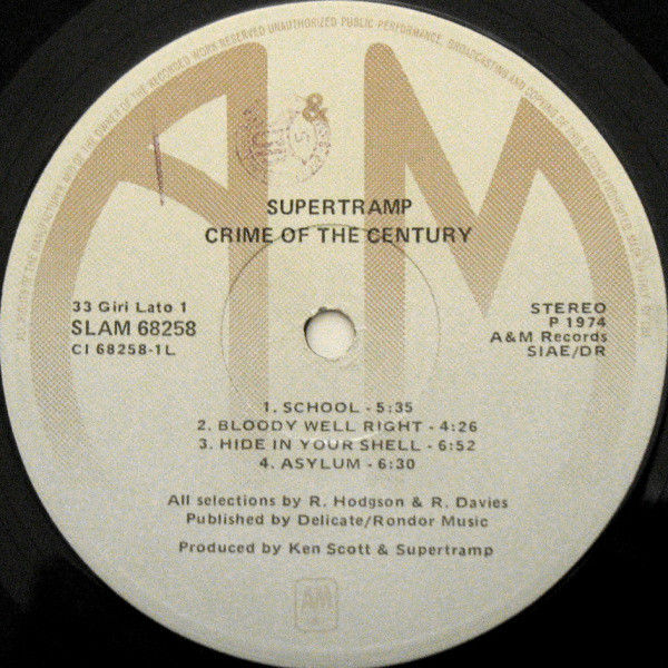 Supertramp - Crime Of The Century | A&M Records (SLAM 68258) - 3