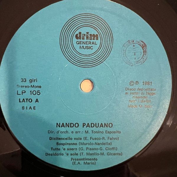Nando Paduano - Napoli Canzone Mia | Drim General Music (LP 105) - 3