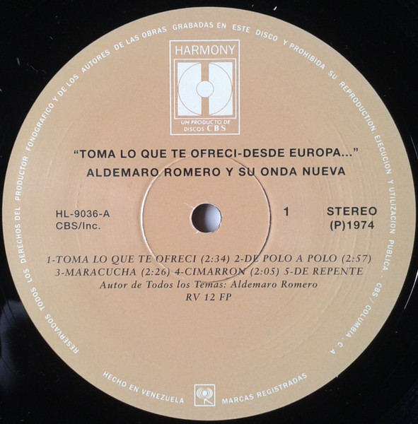 Aldemaro Romero Y Su Onda Nueva - Toma Lo Que Te Ofrecì - Desde Europa... | Harmony (HL-9.036) - 3 Aldemaro Romero Y Su Onda Nueva - Toma Lo Que Te Ofrecì - Desde Europa... | Harmony (HL-9.036) - 3