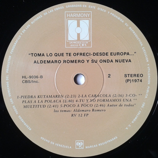Aldemaro Romero Y Su Onda Nueva - Toma Lo Que Te Ofrecì - Desde Europa... | Harmony (HL-9.036) - 4 Aldemaro Romero Y Su Onda Nueva - Toma Lo Que Te Ofrecì - Desde Europa... | Harmony (HL-9.036) - 4