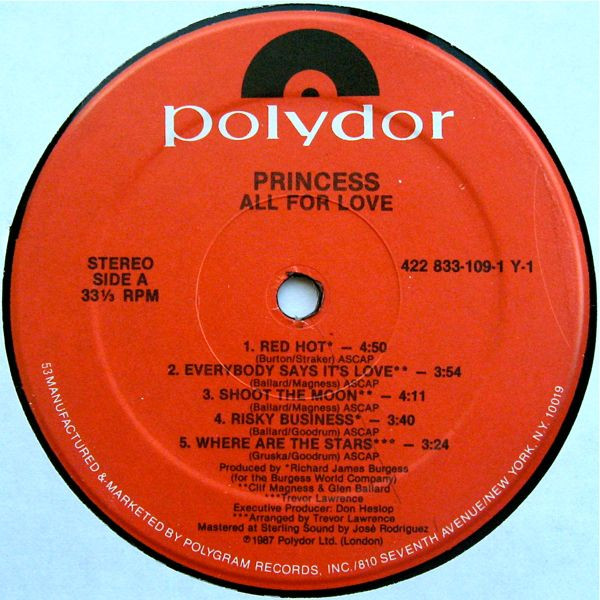 Princess - All For Love | Polydor (422-833-109-1 Y-1) - 3