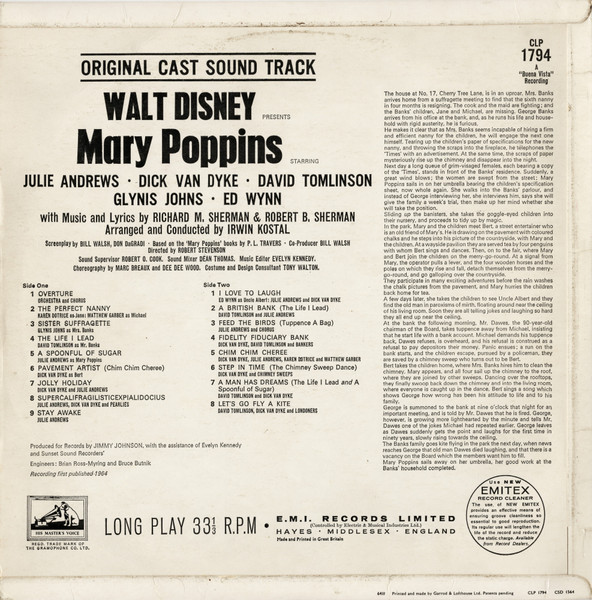 Various - Walt Disney's Mary Poppins: Original Cast Sound Track | His Master's Voice (CLP 1794) - 2