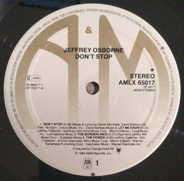 Jeffrey Osborne - Don't Stop | A&M Records (AMLX 65017) Jeffrey Osborne - Don't Stop | A&M Records (AMLX 65017)
