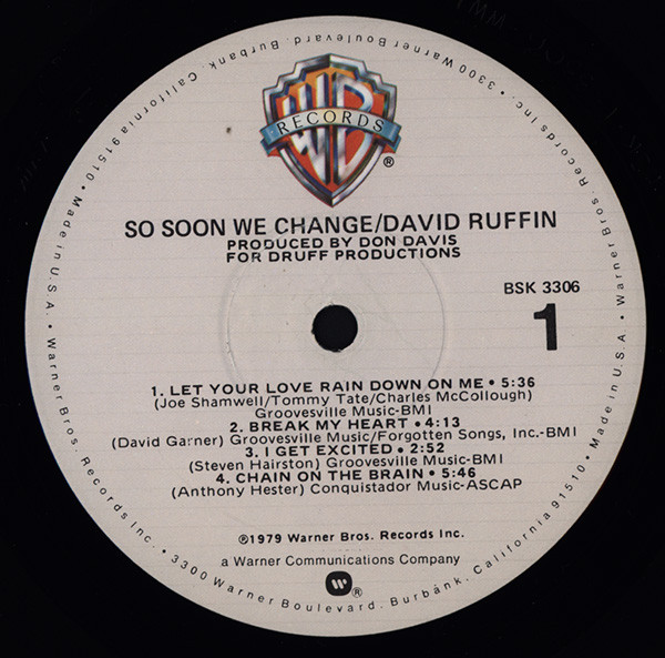 David Ruffin - So Soon We Change | Warner Bros. Records (BSK 3306)