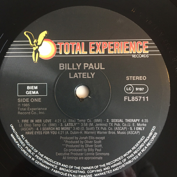 Billy Paul - Lately | Total Experience Records (FL85711)